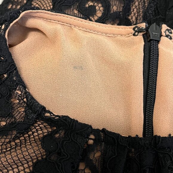 Michael Kors Lace Dress Black Puff Sleeve Nude Lining Floral Overlay Party SZ 4 - Picture 13 of 14